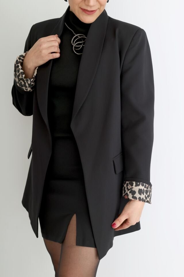 Leopar Astarlı Blazer Ceket
