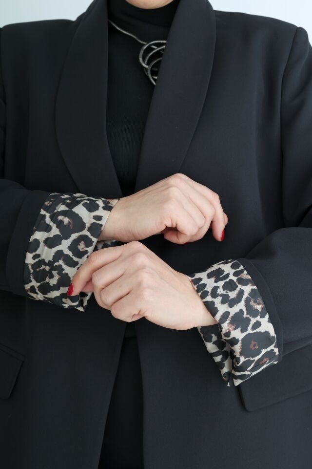 Leopar Astarlı Blazer Ceket