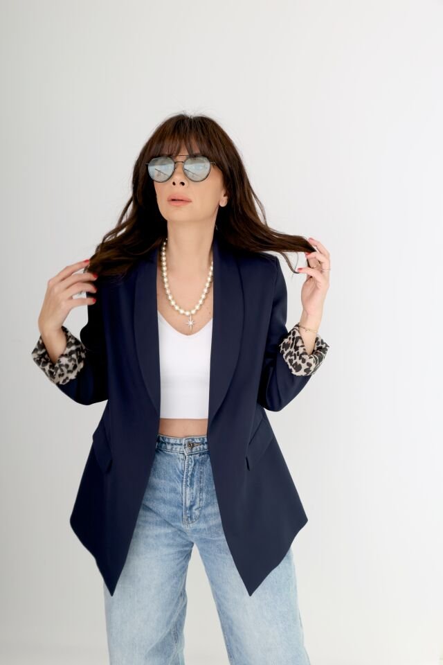 Leopar Astarlı Blazer Ceket